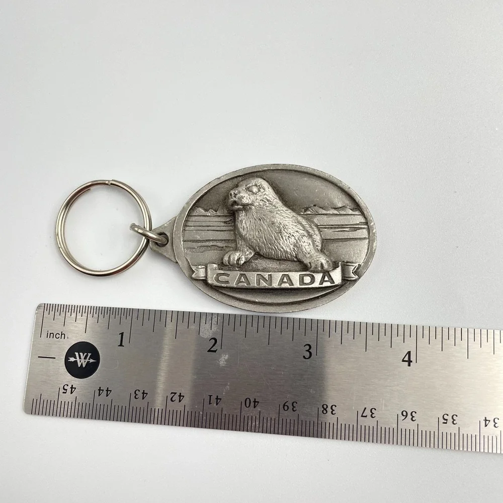 Vintage 90s Canada Souvenir Animal Pup Wildlife‎ Pewter Keychain Charm Jewelry
